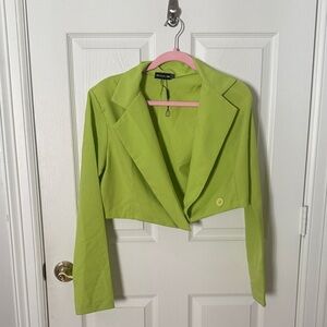 PrettyLittleThing Women's Lime Green Cropped Blazer size 4/small